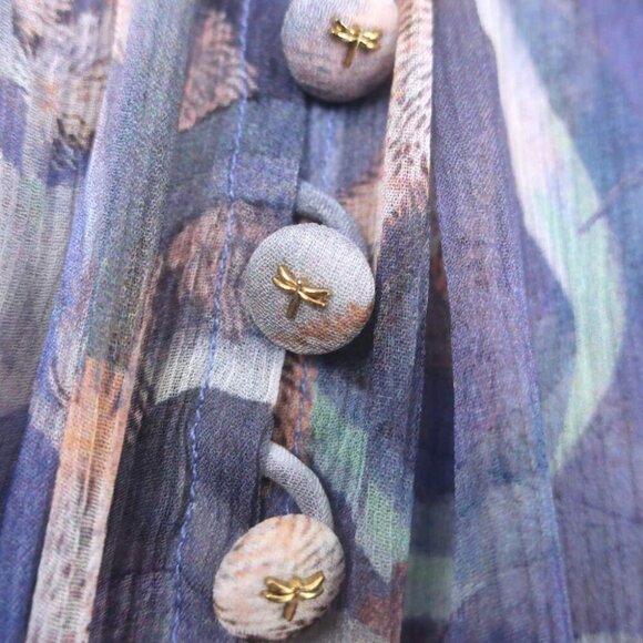 Zimmermann Botanica Tie-Neck Blouson Sleeve Dress Purple Floral Chiffon Size 1 - Picture 3 of 8